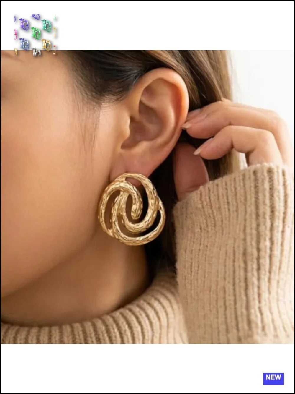 Hammered Abstract Swirl Knot Dangle Earrings, Lightweight Post Back, Statement